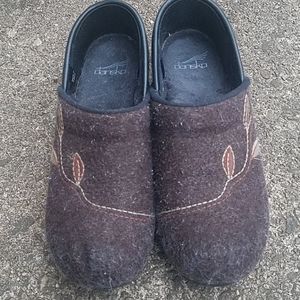 Dansko brown wool embroidered clogs